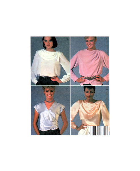 McCall's 8825 Pullover Blouses with Buttoned or Pleated Left Shoulder and Two Sleeve Lengths, Uncut, Factory Folded Sewing Pattern Size 12