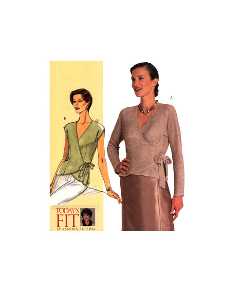 Vogue 7024 Sandra Betzina Today's Fit Wrap Top with Side Ties and Long or Cap Sleeves, Uncut, Factory Folded, Sewing Pattern Size 38-43