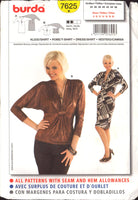 Burda 7625 Deep V-Neckline, Gathered Top or Dress with Dolman Sleeves, Uncut, Factory Folded, Sewing Pattern Multi Size 34-46