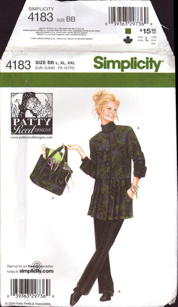 Simplicity 4183 Patty Reed Designs Craft Coat, Pants and Tote Bag, Unc ...