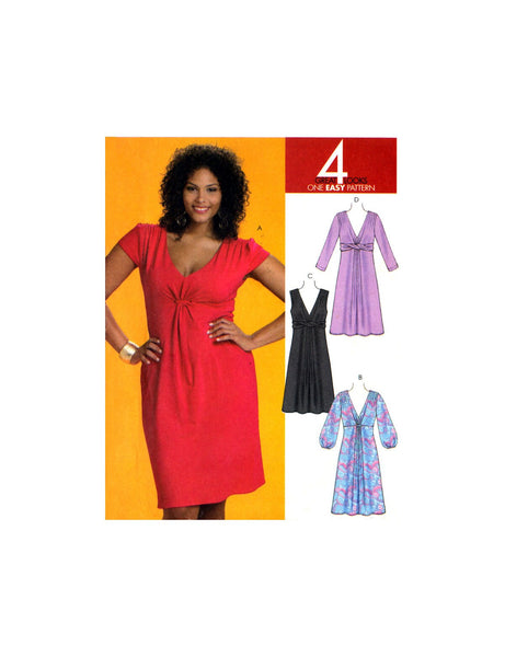 McCall's 6032 Front Drape Dress with Deep V-Neckline and Sleeve Variations, Uncut, Factory Folded Sewing Pattern Plus Size 18-24