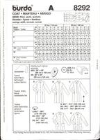 Burda 8292 Fitted Winter Coat with Length, Pocket and Collar Variations, Uncut, Factory Folded Sewing Pattern Multi Plus Size 10-22