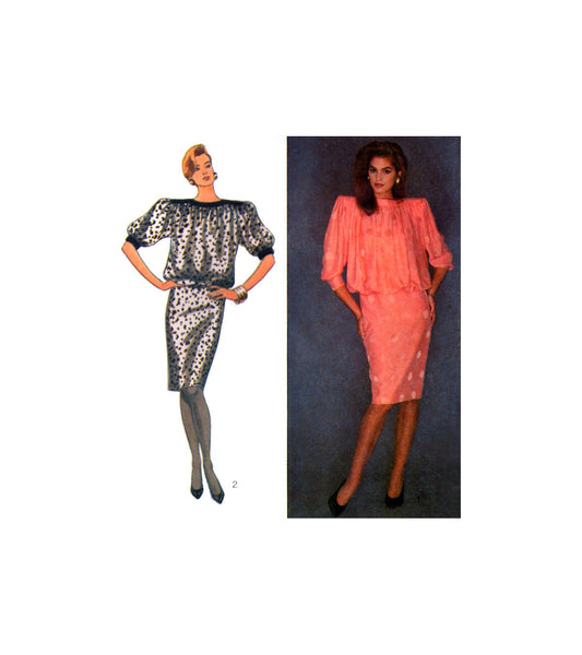 Style 1104 Bruce Oldfield Blouson Bodice Dress  with Long or Short Sleeves, Uncut, Factory Folded Sewing Pattern Size 6-10