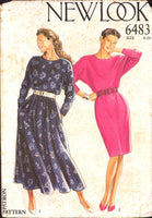 New Look 6483 Long Dolman Sleeve Dress with Straight or Flared Skirt, Uncut, Factory Folded Sewing Pattern Multi Plus Size 8-20
