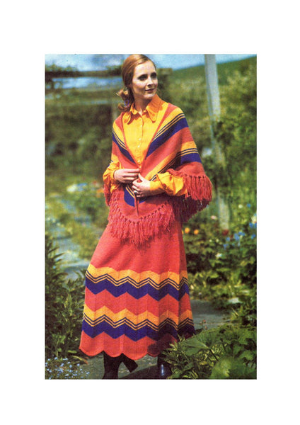 Vintage 70s Long Skirt And Shawl Pattern Instant Download PDF 2.5 + 4 pages