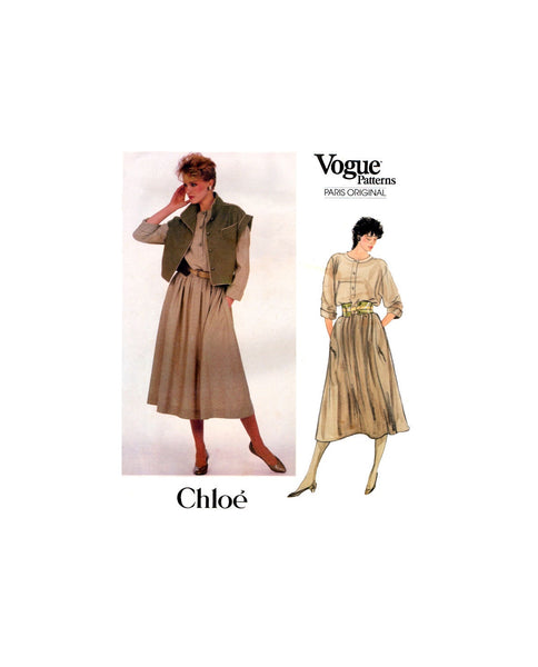 Vogue Paris Original 2991 Chloé Lined, Cap Sleeve Jacket and Blouson Dress with Flared Skirt, Cut, Complete, Sewing Pattern Size 10