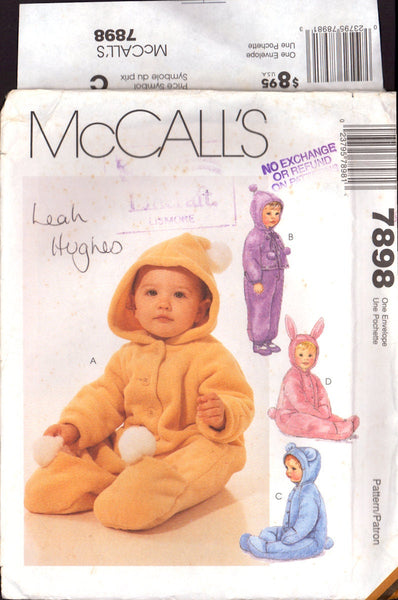 McCall's 7898 Sewing Pattern Infants' Bunting Weight 13-24lbs/25-32in, Uncut Factory Folded