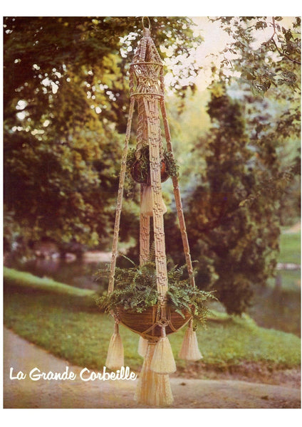 Vintage 70s "La Grande Corbeille" Macrame Plant Hanger Pattern Instant Download PDF 2 + 4 pages
