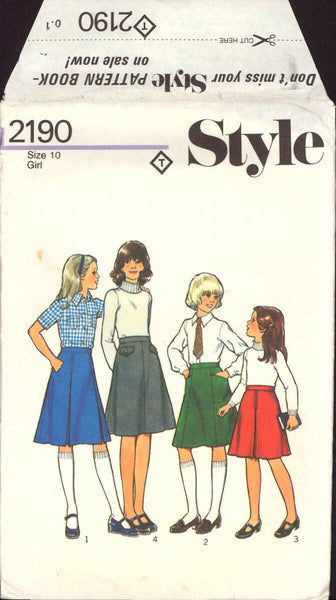 Style 2190 Girls' Flared Skirts, Sewing Pattern, Size 10, Neatly Partially Cut, Complete OR Size 7, Cut, Complete
