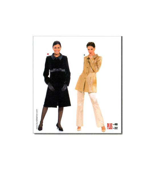 Burda 8292 Fitted Winter Coat with Length, Pocket and Collar Variations, Uncut, Factory Folded Sewing Pattern Multi Plus Size 10-22