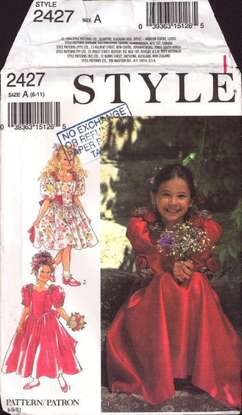 Style 2427 Sewing Pattern, Girls' Bridesmaid Dresses, Size 6-11, CUT, COMPLETE