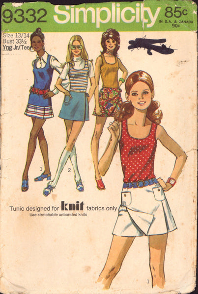Simplicity 9332 Sewing Pattern Scooter Skirt and Tunic, Size 13/14, PARTIALLY CUT, COMPLETE