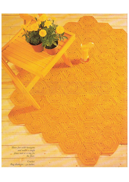 Hexagon Motif Crochet Floor Rug Instant Download PDF 2 pages