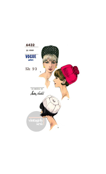 60s Sectioned, Dome-Shaped Hat by Sally Victor, Head Size 23 (59 cm), Vogue 6432, Vintage Sewing Pattern Reproduction