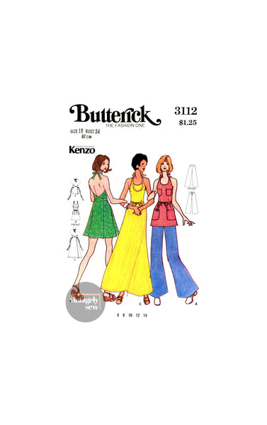 70s A-Line Wrap Dress in Two Lengths or Tunic and Pants by Kenzo, Bust 34" (87 cm) Butterick 3112, Vintage Sewing Pattern Reproduction