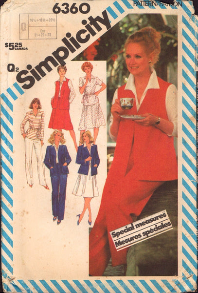 Simplicity 6360 Jacket, Vest, Top, Skirt, Pants, Sewing Pattern, Size 16.5-18.5-20.5, Uncut, Factory Folded