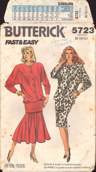 Butterick 5723 Sewing Pattern, Top and Skirt, Size 8-10-12, CUT, COMPLETE