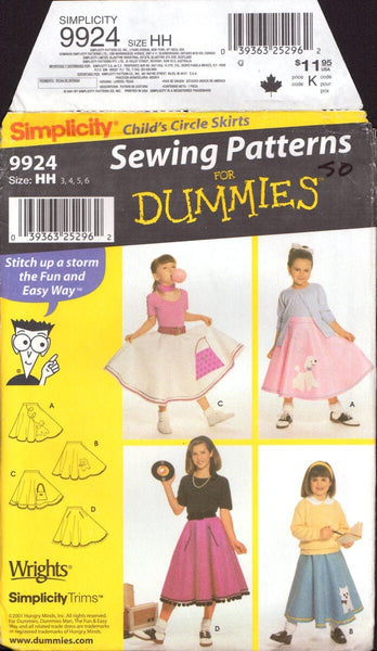 Simplicity 9924 Girls' Circular Felt Skirt and Appliques, Sewing Pattern, Size 3-4-5-6, PARTIALLY CUT, COMPLETE