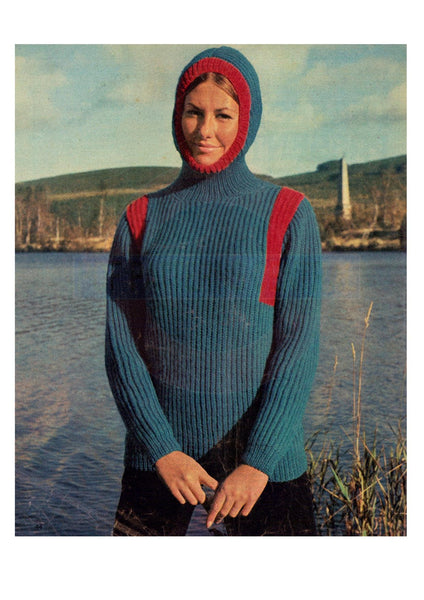Early 70s Knitted Hooded Sweater Pattern Instant Download PDF 2 pages