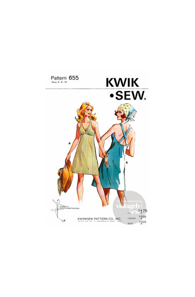 70s A-Line Sundress with Halter Neck or Criss Cross Back, Bust 32.5"- 35.5" (83cm - 90 cm), Kwik Sew 655 Vintage Sewing Pattern Reproduction