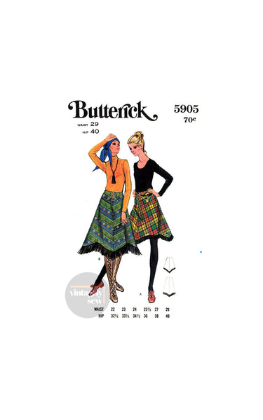 70s Poncho Skirt in Two Lengths with Side Zip or Front Laced Closing, Waist 29 Hip 40, Butterick 5905 Vintage Sewing Pattern Reproduction
