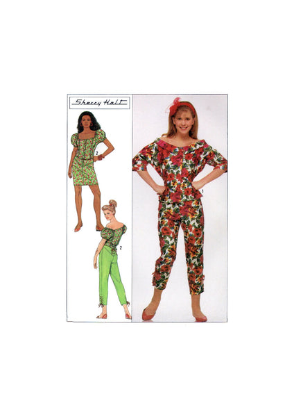 Simplicity 9250 Sherry Holt Tops with Sleeve Variations, Fitted Skirt or Lace-Up Capri Pants, Uncut, F/Folded, Sewing Pattern Size 12-18
