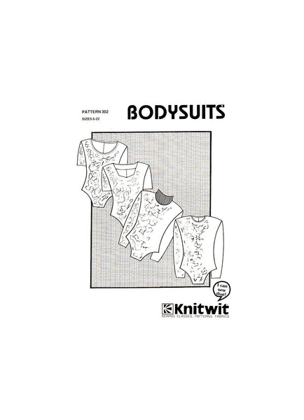 Knitwit 302 Long or Short Sleeve Bodysuit with Four Neckline Variations, Uncut, Factory Folded Sewing Pattern Multi Plus Size 6-22
