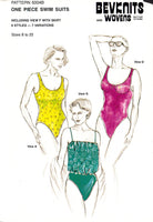 Bevknits 5004B One Piece Swimsuits in Six Styles with Skirt Variations, Uncut, Factory Folded, Vintage Sewing Pattern Multi Size 8-22