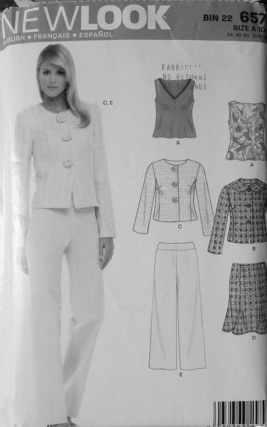 New Look 6570 Jacket, Top, Skirt, Pants, Sewing Pattern, Size 10-22, Uncut, Factory Folded