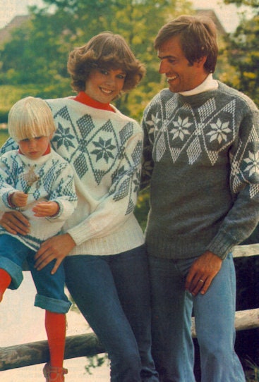 Vintage Knitted Snowflake Sweaters Patterns for Men, Women and Children Instant Download PDF 5 pages