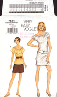Vogue 7581 Short Sleeve Dress, Flounced Neckline Top and Straight Skirt, Uncut, Factory Folded, Sewing Pattern Size 8-12