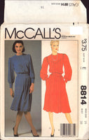 McCall's 8814 Softly Front Pleated Dress  with or without Collar, Uncut, Factory Folded, Sewing Pattern Size 16