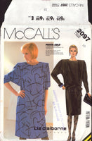 McCall's 2097 Liz Claiborne Dress with Boat Neckline, Shoulder Pleats and Tie Belt, Uncut, Factory Folded, Sewing Pattern Size 10