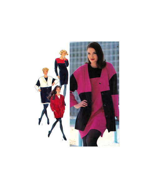 Style 2150 V-Neck, Button Front Jacket with Optional Colour Blocking and Dress, Uncut, Factory Folded, Sewing Pattern Multi Size 8-18