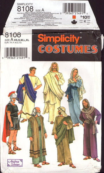 Simplicity 8108 Sewing Pattern Passion Play Costumes, Size XS-XL, partially CUT, complete