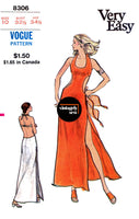 70s Sexy Side Cutout U-Neck Halter Dress with High Thigh Split, Bust 32.5" (83 cm) or 34" (87 cm) Vogue 8306, Sewing Pattern Reproduction