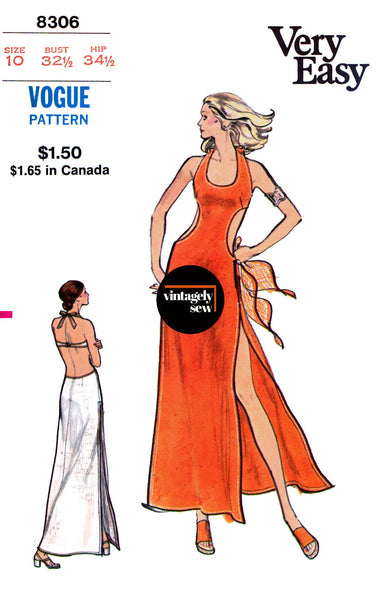 70s Sexy Side Cutout U-Neck Halter Dress with High Thigh Split, Bust 3 Patterns Central 70s Sexy Side Cutout U-Neck Halter Dress with High Thigh Split, Bust 3 Patterns Central