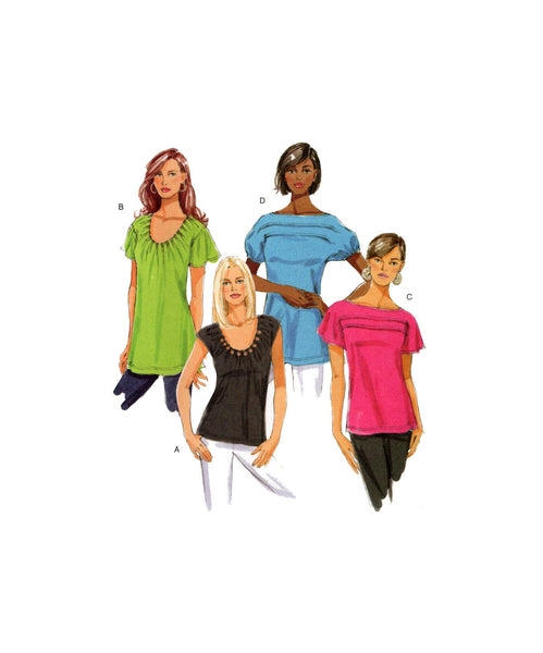 Butterick 5327 Tucked Front Tops in Two Lengths with Sleeve Variations, Uncut, Factory Folded, Sewing Pattern Multi Plus Size 16-26