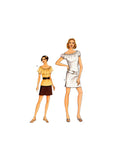 Vogue 7581 Short Sleeve Dress, Flounced Neckline Top and Straight Skirt, Uncut, Factory Folded, Sewing Pattern Size 8-12