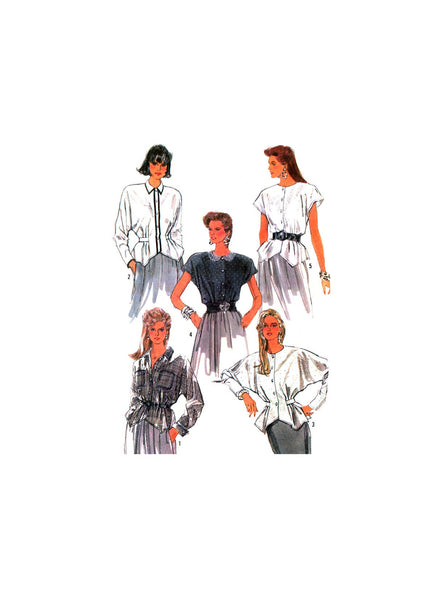 Simplicity 8437 Shaped Hem Blouse with Cap or Long Dolman Sleeves and Trim Variations, Uncut, Factory Folded, Sewing Pattern Size 14