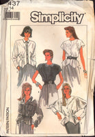 Simplicity 8437 Shaped Hem Blouse with Cap or Long Dolman Sleeves and Trim Variations, Uncut, Factory Folded, Sewing Pattern Size 14