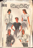 Simplicity 8437 Shaped Hem Blouse with Cap or Long Dolman Sleeves and Trim Variations, Uncut, Factory Folded, Sewing Pattern Size 14
