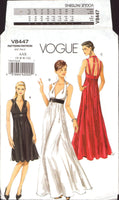 Vogue 8447 Evening Halter Dress with Back Strap Detail and Flared Skirt in Two Lengths, Uncut, Factory Folded, Sewing Pattern Size 4-10