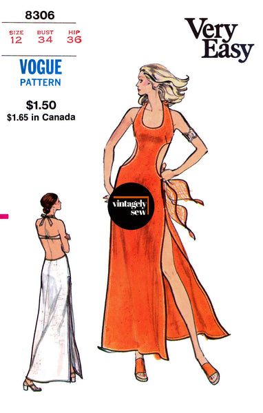 70s Sexy Side Cutout U-Neck Halter Dress with High Thigh Split, Bust 3 Patterns Central 70s Sexy Side Cutout U-Neck Halter Dress with High Thigh Split, Bust 3 Patterns Central