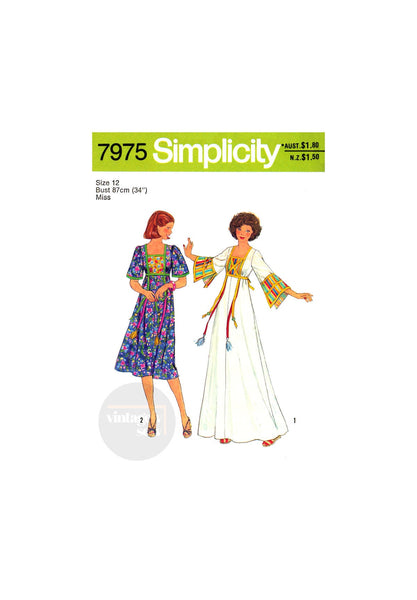 70s Boho Ribbon, Tassel and Bead Trimmed Caftan or Dress, Bust 34" (87 cm), Simplicity 7975 Vintage Sewing Pattern Reproduction