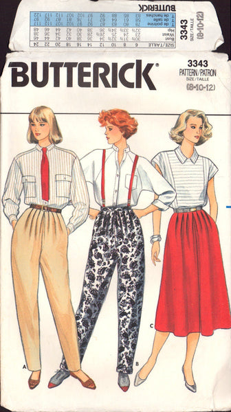 Butterick 3343 Sewing Pattern Pants and Skirt, Size 8-10, CUT, COMPLETE