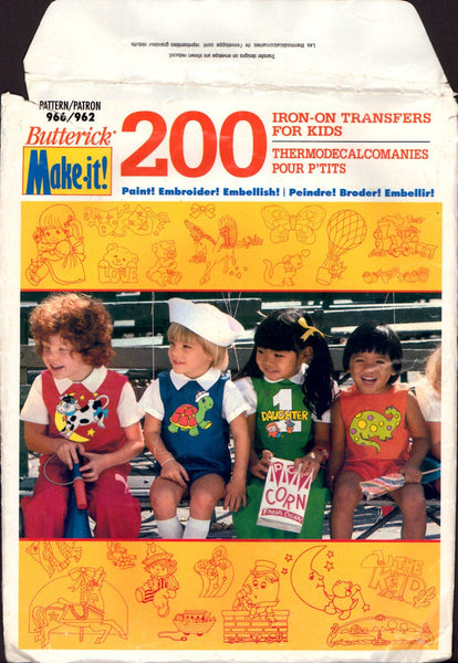 Butterick 966/962 Iron-On Transfers For Kids
