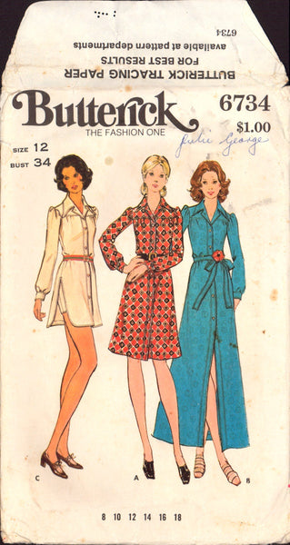 Butterick 6734 Sewing Pattern, Shirtdress and Shorts, Size 12, CUT, COMPLETE