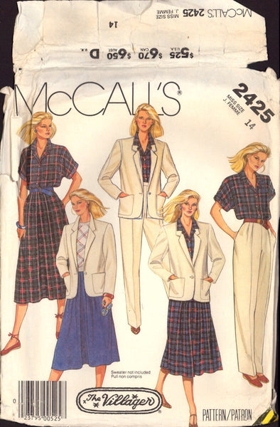 McCall's 2425 Jacket, Shirt, Skirt and Pants, Size 14, PARTIALLY CUT, COMPLETE