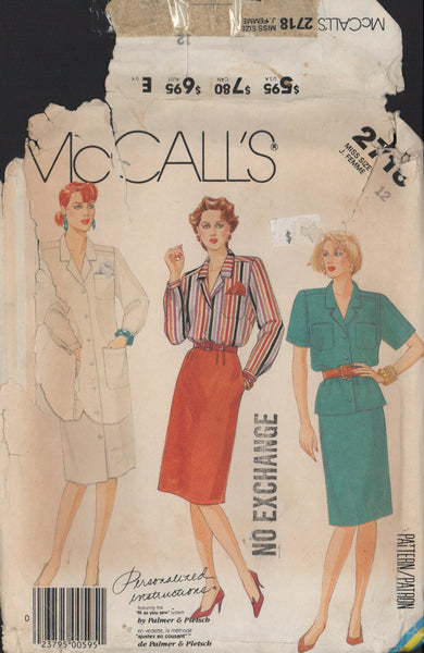 McCall's 2718 Sewing Pattern, Dress, Skirt and Shirt, Size 12, CUT, COMPLETE